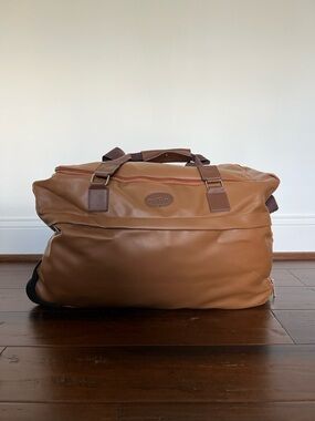 bella russo brown faux leather duffel bag with wheels and retractable handle